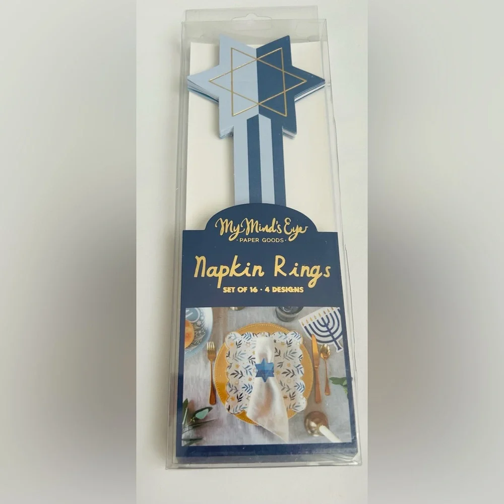 New 64 Blue Paper Napkin Rings Jewish Stars My Mind’s Eye made in Malaysia